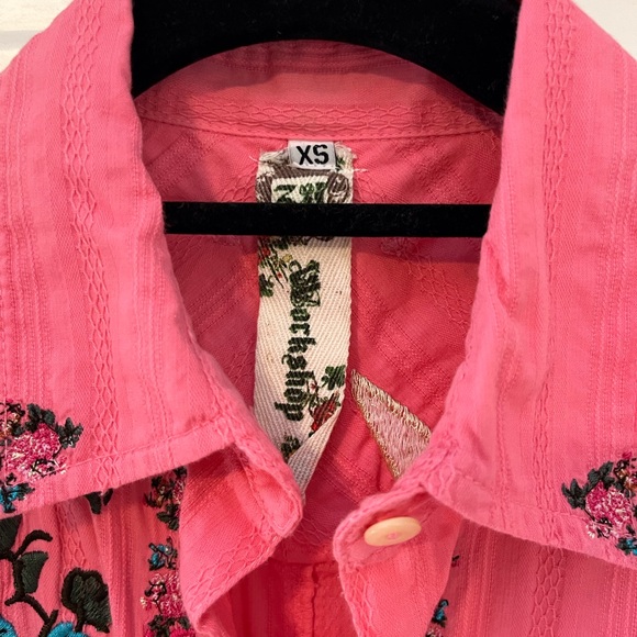 Johnny Was Pink Floral Embroidered Button Down Shirt - Picture 3 of 11